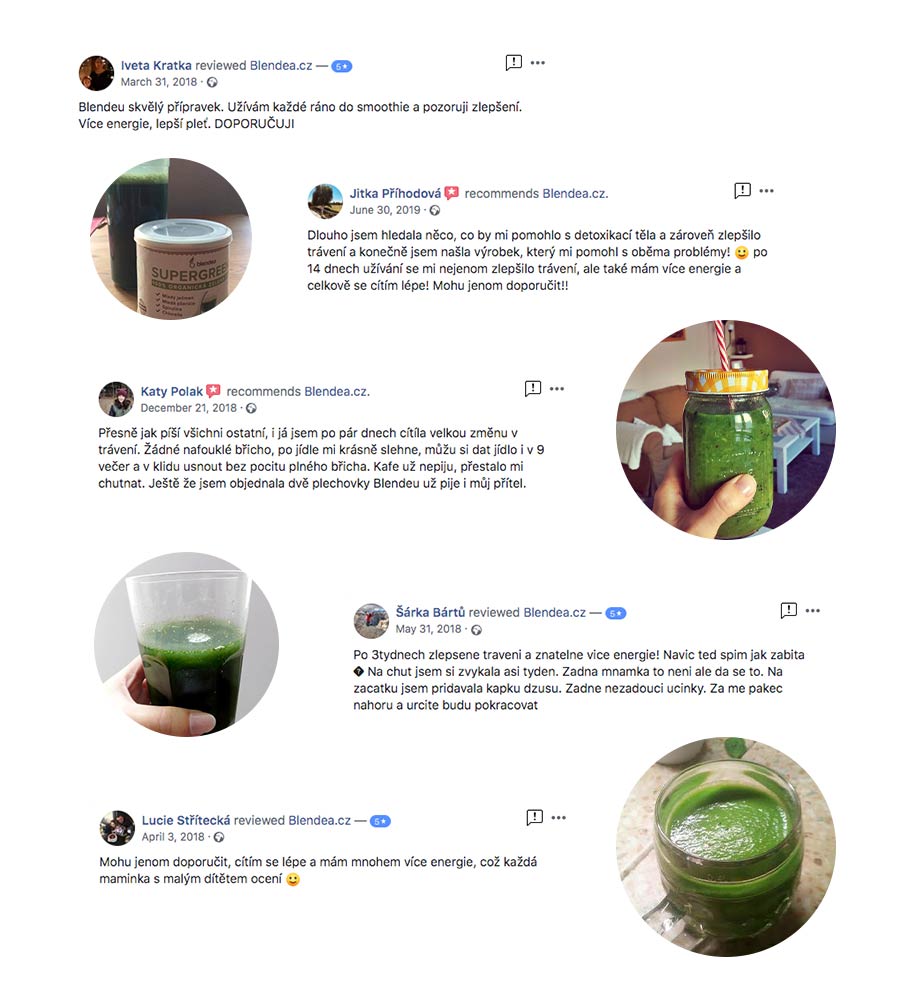 Recenze Blendea SUPERGREENS z Facebooku