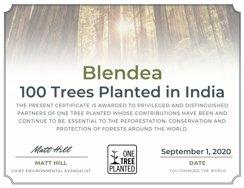 Blendea certifikát OneTreePlanted